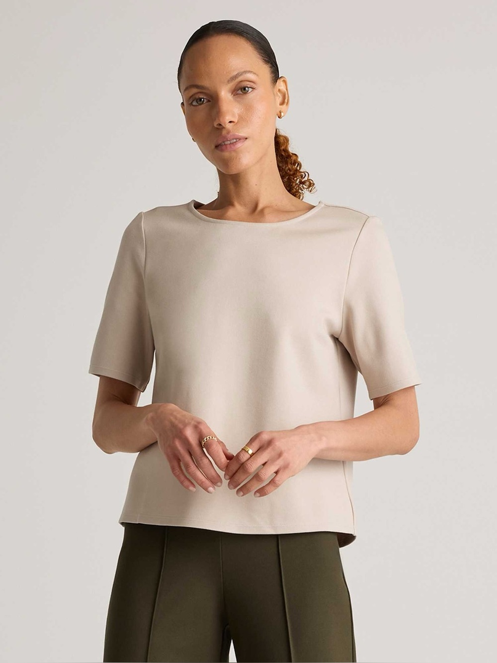 Quince Washable Stretch Silk Tee Morel Grey Short Sleeve